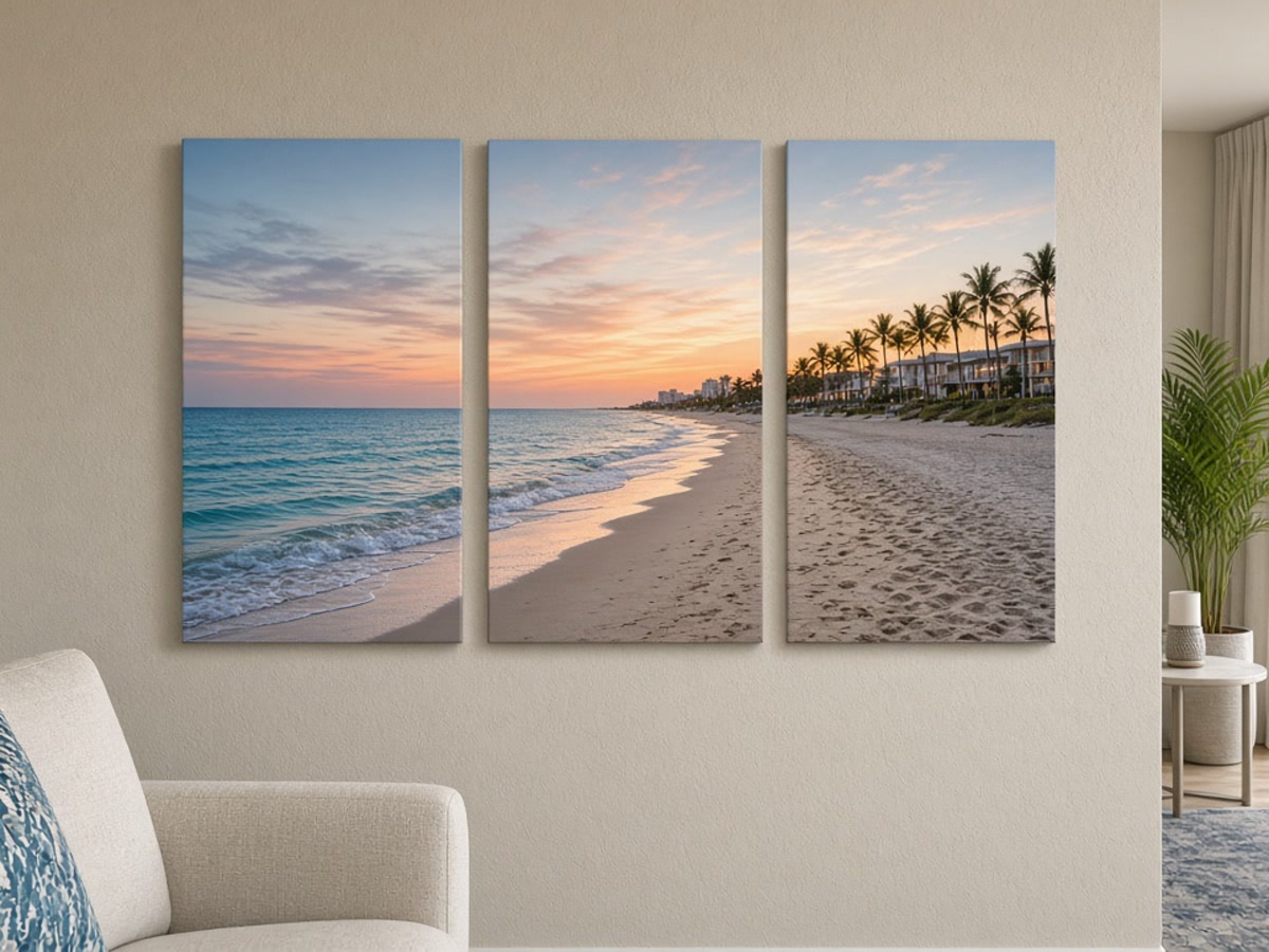 Multi-panel beach canvas art installation
